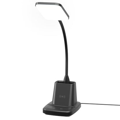LED Desk Lamp with 10W Wireless Charging & Pen Holder, Black - color: Black