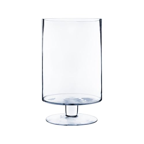WGVI Clear Glass Pedestal Hurricane Candle Holder, 7.75"W, 13.5"H, Decorative Vase for Pillar Candles, Short Stemmed Candleholder Cylinder, Tabletop Centerpieces, Home Décor, Elegant Design, 1 Piece - size: 13" H