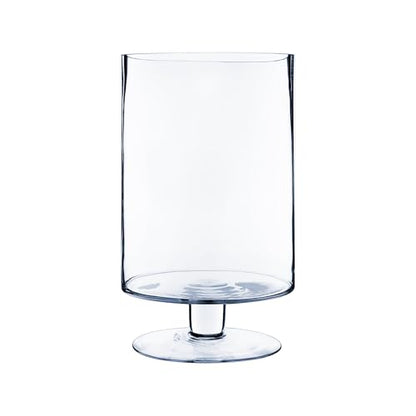 WGVI Clear Glass Pedestal Hurricane Candle Holder, 7.75"W, 13.5"H, Decorative Vase for Pillar Candles, Short Stemmed Candleholder Cylinder, Tabletop Centerpieces, Home Décor, Elegant Design, 1 Piece - size: 13" H