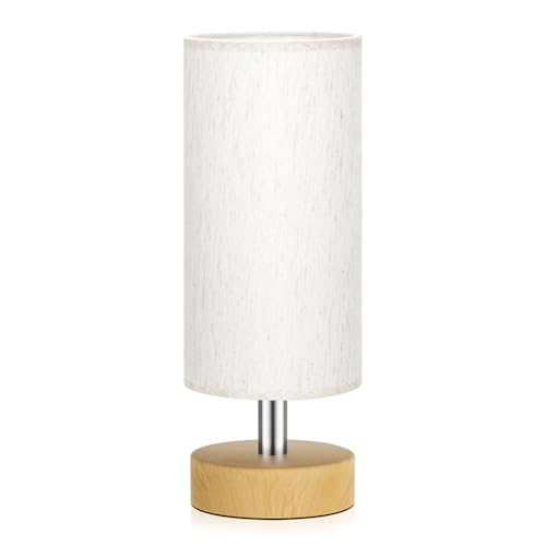 Table Lamp for Bedroom（Cream Shade - Wood Base, 11.6" Inline Control） - color: Cream Shade-Wood Base 1pc, size: 11.6" Inline Control