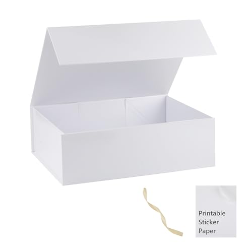White Gift Box,10x7.3x3.5 Gift Boxes With Lids For Presents Includes Ribbon And Diy Printable Sticker Paper,Bridesmaid Proposal Box,Magnetic Gift Box For Birthday,Wedding,Graduation - color: 10x7.3x3.5inch-White-Pack 1