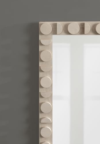 Kate and Laurel Lunara Boho Rectangle Wood Wall Mirror, 24 x 35, Bleached Wood, Coastal Light Wooden Rectangular Bathroom Mirror for Over Sink with Geometric Detailing - color: White