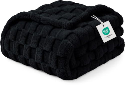 Utopia Bedding Plush Checkered Fleece Blanket Black Twin, 60x80 Inches - color: Black, size: Twin
