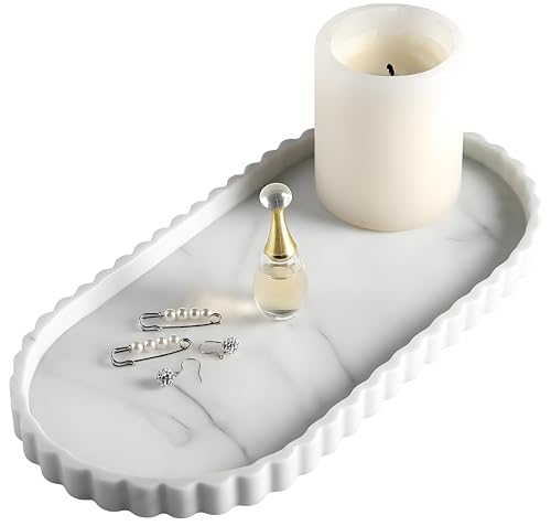 Silicone Vanity Tray Organizer 12"x5.3" White Marble Pattern - color: Marble White