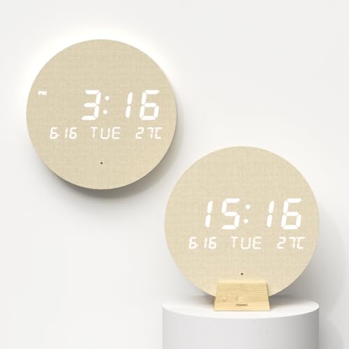 mooas Wood Moon Cordless Mini Digital LED Wall Clock, Date, Temperature - color: Wood Moon (Cordless Mini)
