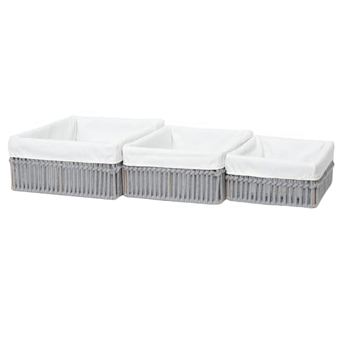 Grey Cotton Rope Woven Basket Storage Set of 3 for Organizing - color: Gray