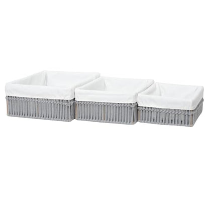 Grey Cotton Rope Woven Basket Storage Set of 3 for Organizing - color: Gray