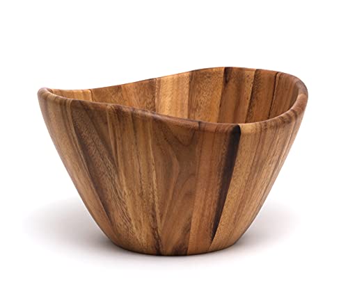 Lipper International Acacia Wave Serving Bowl for Fruits or Salads, Large, 12" Diameter x 7" Height, Single Bowl - size: 12 inches (D) x 7 inches (H)
