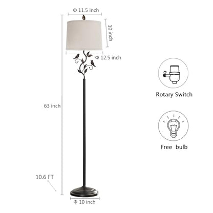 63" Rustic Unique Bird Leaf Floor Lamp for Living Room - color: Bronze