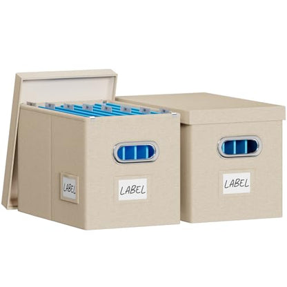 FHSQX 2Pack File Box with Lid, Beige, 14 x 9.3 x 10.9 in - color: Beige, size: 14 x 9.3 x 10.9 in (2Pack)