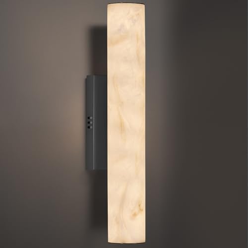 Alabaster Wall Sconce, 20" Matte Black Linear Wall Sconces, 3000K Dimmable Artisan-Cast Alabaster Sconce for Living Room, Modern Wall Lighting for Bathroom, Bedroom, Hallway, 1 Pack, Faux Alabaster - color: Black-20in-1pcs