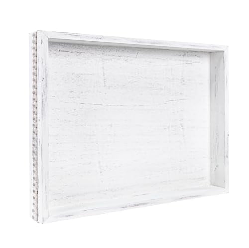 MAONAME Rectangular Wood Serving Tray, Vintage White Farmhouse Wood Tray - color: Vintage White, size: 15.8" x 11.8" x 1.6"