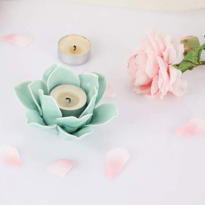 OwnMy 4.5 Inch Ceramic Lotus Flower Tea Light Holder Votive Candle Holder - color: Green