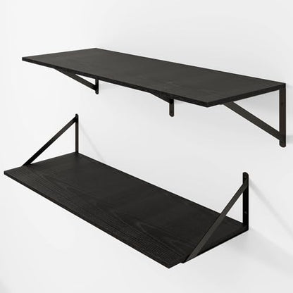 Heimlove 32W x 12D Deep Floating Shelves Set of 2 Black - color: Black With Black Metal Bracket, size: 32Wx12Dx5.8H