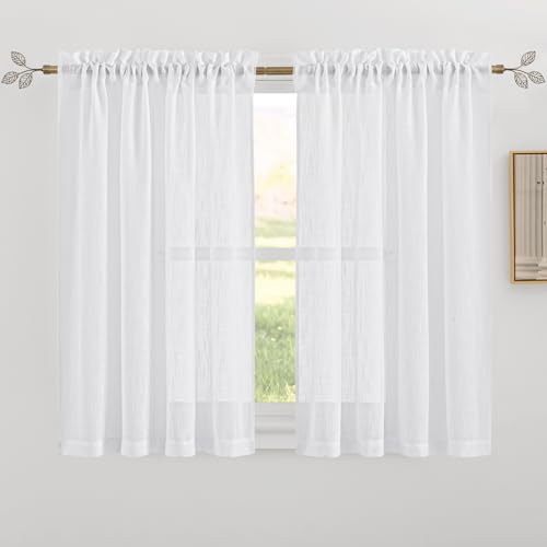 RYB HOME White Semi Sheer Curtains 54 inches Long for Living Room - color: White, size: 42"W x 54"L (Pack of 2)