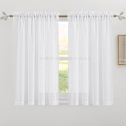 RYB HOME White Semi Sheer Curtains for Small Window 45 inches Long - color: White, size: 42"W x 45"L (Pack of 2)