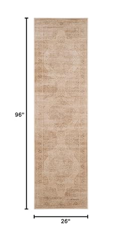 SAFAVIEH Vintage Collection Runner Rug - 2'2" x 8', Creme, Oriental Traditional Distressed Viscose Design, Ideal for High Traffic Areas in Living Room, Bedroom (VTG158-3440)
