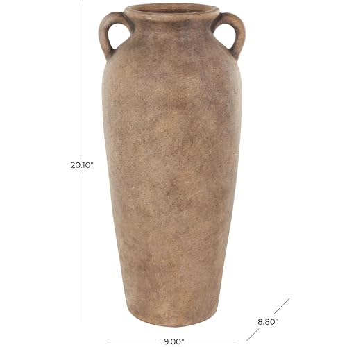 Deco 79 Ceramic Decorative Vase Antique Style Textured Centerpiece Vases with Handles, Flower Vases for Home Decoration 9" x 9" x 20", Copper