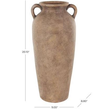Deco 79 Ceramic Decorative Vase Antique Style Textured Centerpiece Vases with Handles, Flower Vases for Home Decoration 9" x 9" x 20", Copper