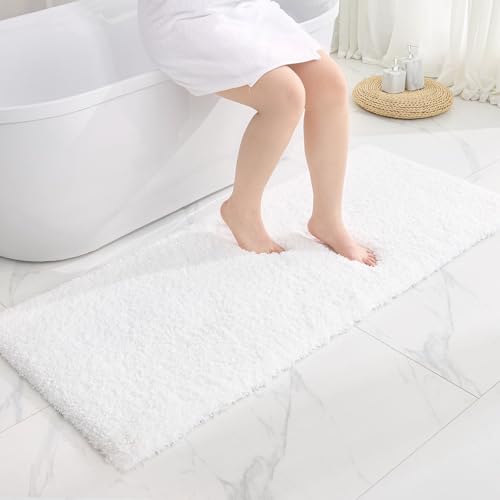 Disolla White Bathroom Runner Rug 24x59, Non-Slip Soft Plush Large Bath Mat - color: White, size: 2' x 4'11" (24''x59'' Bathroom Rug)
