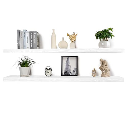 Floating Shelves 72 Inch Long 8" Deep Set of 2, Heavy Duty Wood Wall Mounted Shelves for Bathroom Living Room Kitchen, Book Shelves with Thickened Hidden Bracket - White - color: White, size: 72'' x 8''x 2''(set of 2）
