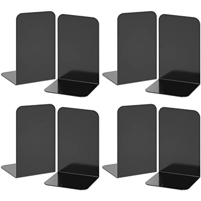 VFINE Bookends 4 Pairs, Black Metal Book Ends, Bookends for Shelves, Book Stopper for Heavy Books, Book Dividers for Home Office School Supplies - color: Black 4 Pairs Bookends