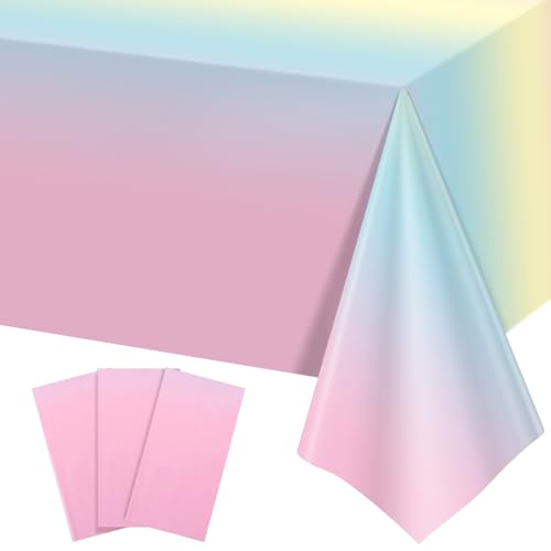 NatNarr 3 Pack Plastic Pastel Tablecloths, Disposable Princess Table Cloth - color: Rainbow