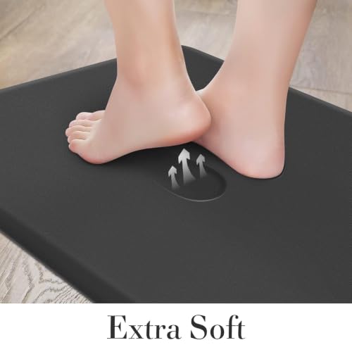 HappyTrends 2 PCS Kitchen Mat Cushioned Anti-Fatigue Floor Mat - color: Black, size: 17.3"x28"+17.3"x28"