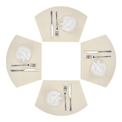 SHACOS Wedge Placemats Set of 4 Woven Vinyl Small Round Table Placemats Wipe Clean Table Mats for Round Dining Table Indoor Outdoor, Beige White - color: Linen Beige White