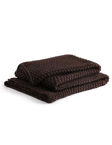 YnM Chunky Cotton Knit Throw Blanket, Cable Knit Throws for Bed Couch Sofa, Comfy & Relaxing, Decorative Piece for Farmhouse Modern Boho Rustic Scandinavian Chic Vibe, Chocolate Brown 80x87 Inches - color: Chocolate Brown - Medium Weight, size: King / CA