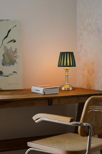KDG Gold Cordless Table Lamps Set of 2, Green Fabric Shade Small Desk Lamp - color: Gold + Green Lampshde (2 Pack)