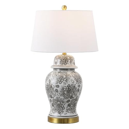 JONATHAN Y Ellis Chinoiserie Ginger Jar Table Lamp 29.5", Gray/White - color: Gray/White