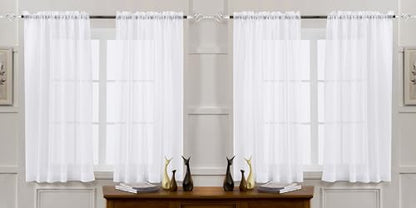 White Sheer Tulle Curtains - 4 Panel Sets, 63 Inch Long, Rod Pocket, for Bedroom & Living Room, 52 W x 63 L - color: White, size: 52"W x 63"L (Pack of 4)