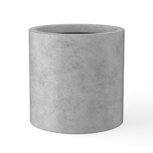 Kante Accent Round Cylinder Pale Gray Concrete Planter 12.6" Tall, Outdoor - color: Natural Concrete, size: 12.6" Dia