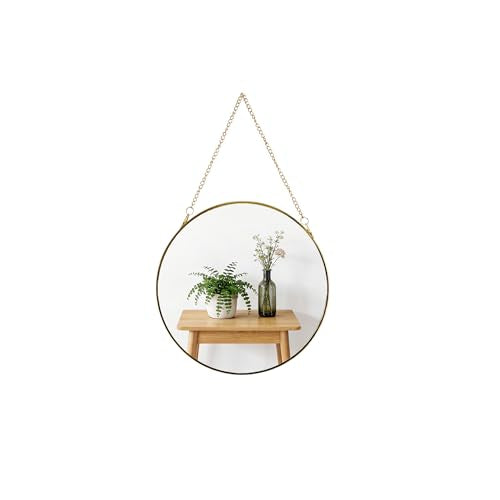 Hzxcuim9.6 inch Modern Round Wall Mirror with Metal Frame and Hanging Chain - size: 9.6 inch