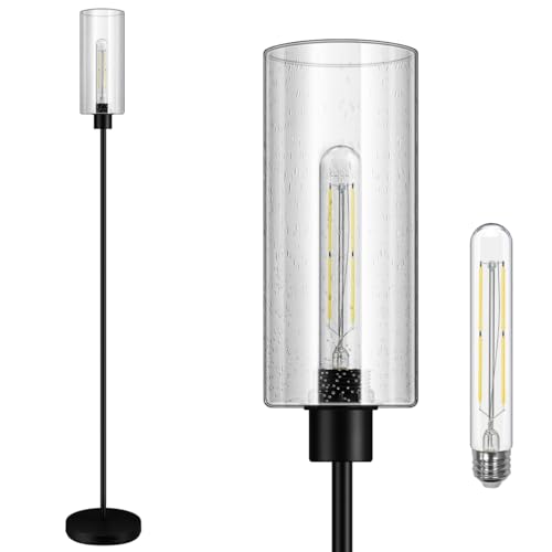 BoostArea Modern Standing Floor Lamp with Seeded Glass Shade, Simple Design, Tall, for Bedroom, Office, Kids Room, Reading - color: Seed Glass