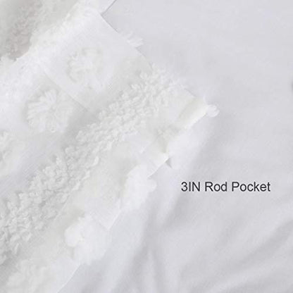 White Boho Sheer Curtains Poms 84 inches Long 2 Panels Embroidered Tuft - size: 54"W x 84"L (Pack of 2)