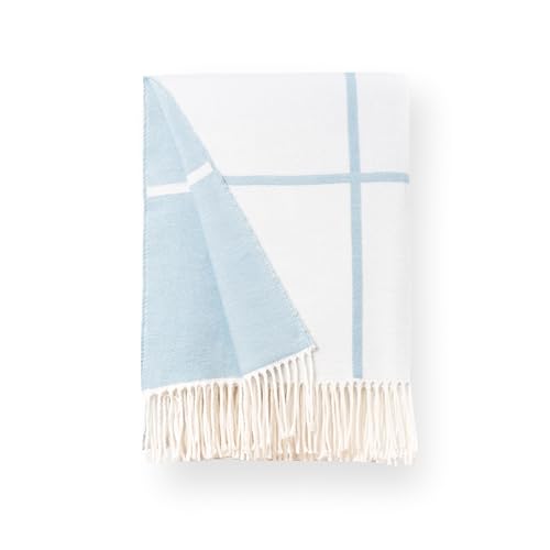 Hofdeco Premium Coastal Decorative Throw Blanket for Patio Couch Sofa, Baby Blue Plaid with Fringe, 52"x71" - color: Baby Blue Plaid 52"x71"