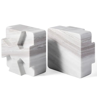 Decorative Square Marble Bookends for Heavy Books – Unique Book Ends for Shelves – Modern Aesthetic Book Holder/Stopper with Non-Slip Pads for Chic Home, Office, or Library Decor, Volakas - style: Square-Volakas
