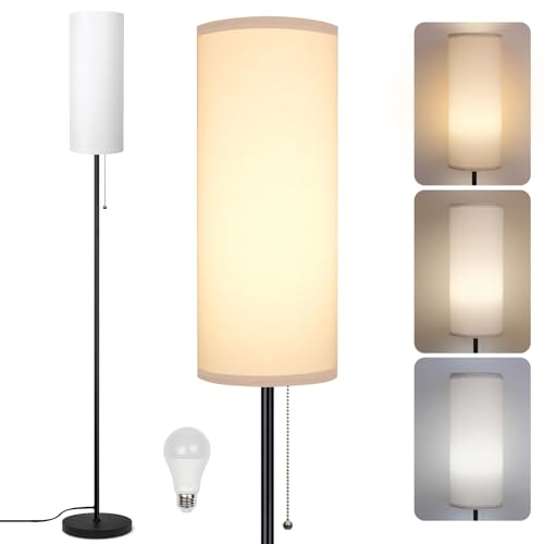 Floor Lamp for Living Room, Modern Standing Lamps with Lampshade, Minimalist Tall Lamp with Chain Switch for Living Room, Bedroom, Kids Room, Office,Standing Lamp LED Bulb Included (White Shade) - color: Black Body+White Shade