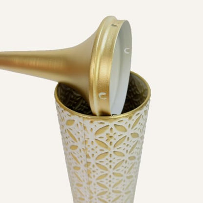 Leewadee Large Floor Vase 26 inches Metal for Pampas Grass, Dried Flowers - color: Gold, White