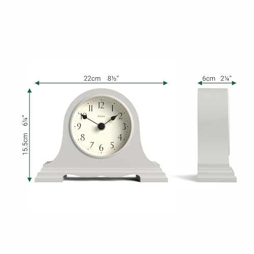 JONES CLOCKS® Speakeasy Small Mantel Clock | Classic Napoleon’s hat Design | Gray | Contemporary Classic Style for Desk, Table, Shelf or Bedside - color: Cloud Grey