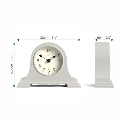 JONES CLOCKS® Speakeasy Small Mantel Clock | Classic Napoleon’s hat Design | Gray | Contemporary Classic Style for Desk, Table, Shelf or Bedside - color: Cloud Grey