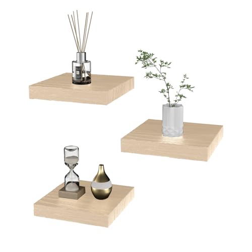 PopiShelves Small Floating Shelves for Wall - 6 Inch Mini Square Natural Wood Shelves for Bedroom, Living Room, Bathroom, Kitchen, Office Decor Set of 3 - color: Natural Wood, size: 6"
