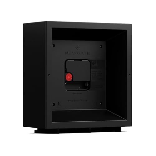 NEWGATE® Amp Desk Clock | Square Station Clock Design | Black case with red Hands | Modern Style for Desk, Table top, Mantel, Shelf or Bedside - color: Matt Black Case With Cream Dial (Red)