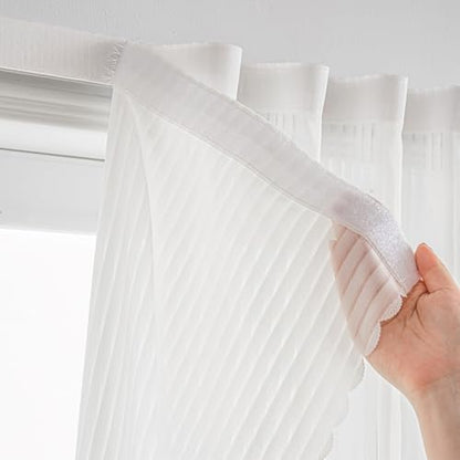 White Gauze Curtains Sheer Self-Adhesive, Translucent Privacy Panel, Fold-Up Portable Curtain No Drill (63" W x 72" L,White,2 Panels) - color: White, size: 63"W x 72"L (Pack of 2)