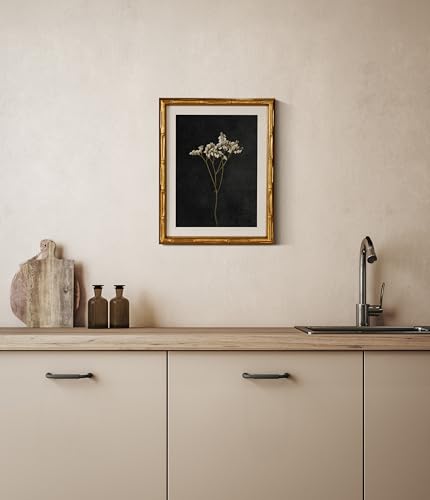 InSimSea Gold Bamboo Framed Wall Art, Dark Dried Wildflower Prints, 11x14In - color: Dark Dried Wildflower