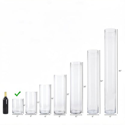 CYS EXCEL Cylinder Clear Glass Vase (H:8" D:6") | Multiple Size Choices Glass Flower Vase Centerpieces | Hurricane Floating Candle Holder Vase - size: H-8" D-6"