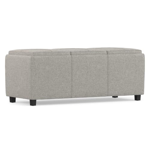 SIMPLIHOME Avalon 42" Wide Linen Look Fabric Storage Ottoman in Cloud Grey - color: Cloud Grey