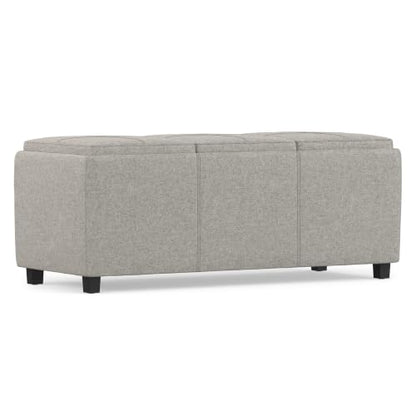 SIMPLIHOME Avalon 42" Wide Linen Look Fabric Storage Ottoman in Cloud Grey - color: Cloud Grey